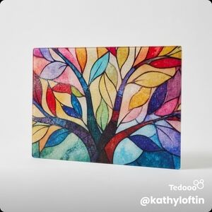 Colorful Stained-Glass Tree Decorative Glass Cutting Board